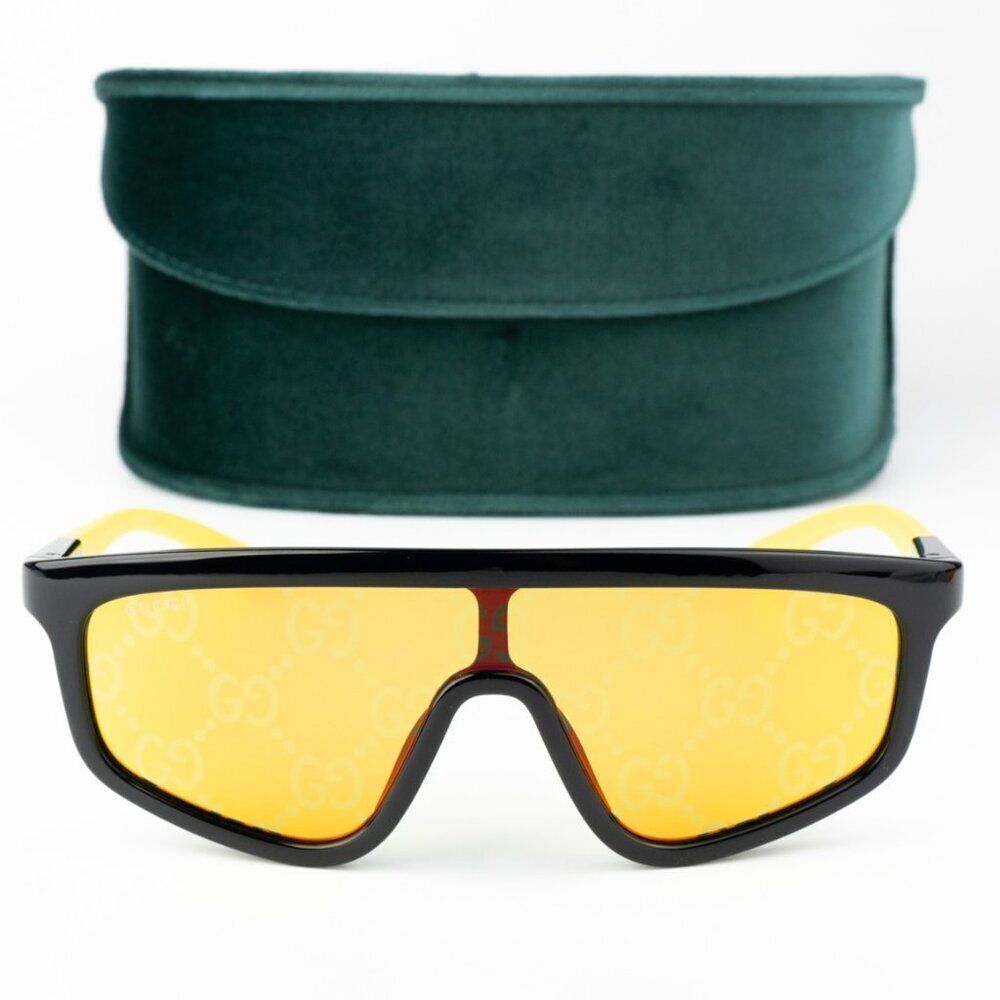 NEW Gucci GG1736S 004 Black Yellow Mirror GG Pattern Logo Men Sunglasses
